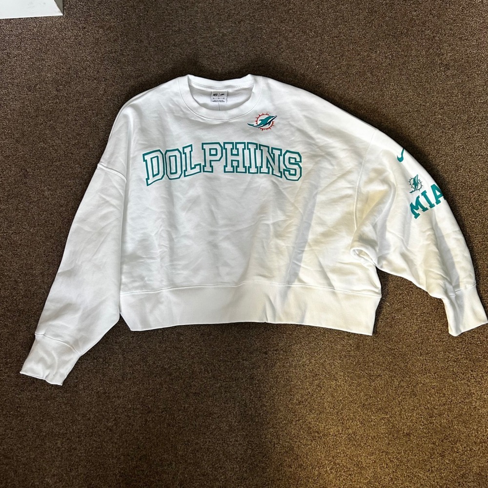 NWT Nike Miami Dolphins Sweater Womens XL White Sweatshirt NFL Football Dolman